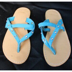 Gymboree Sea Splash Flip Flops sz 11 Thong Sandals Blue Rhinestone Sumer Beach